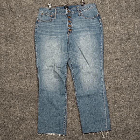 New J.Crew  Size 34 Essential Straight Jeans Blue Button Fly Raw Hem High Rise - Picture 1 of 10